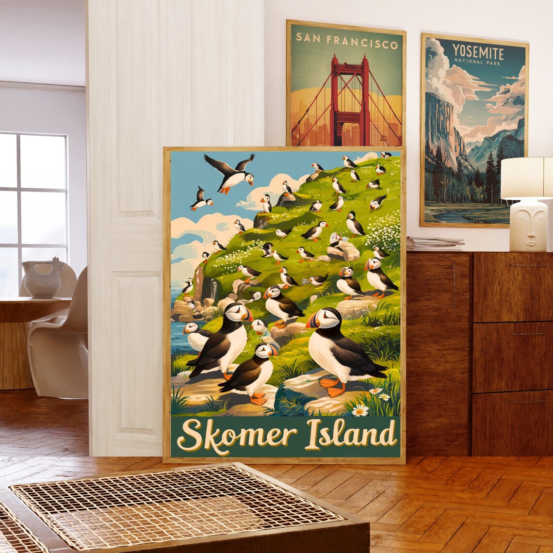 Skomer Island Vintage Puffin Colony on Rocky Cliffside Poster - Image 5