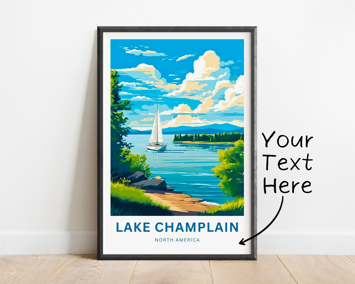 Personalized Lake Champlain Travel Poster, North America
