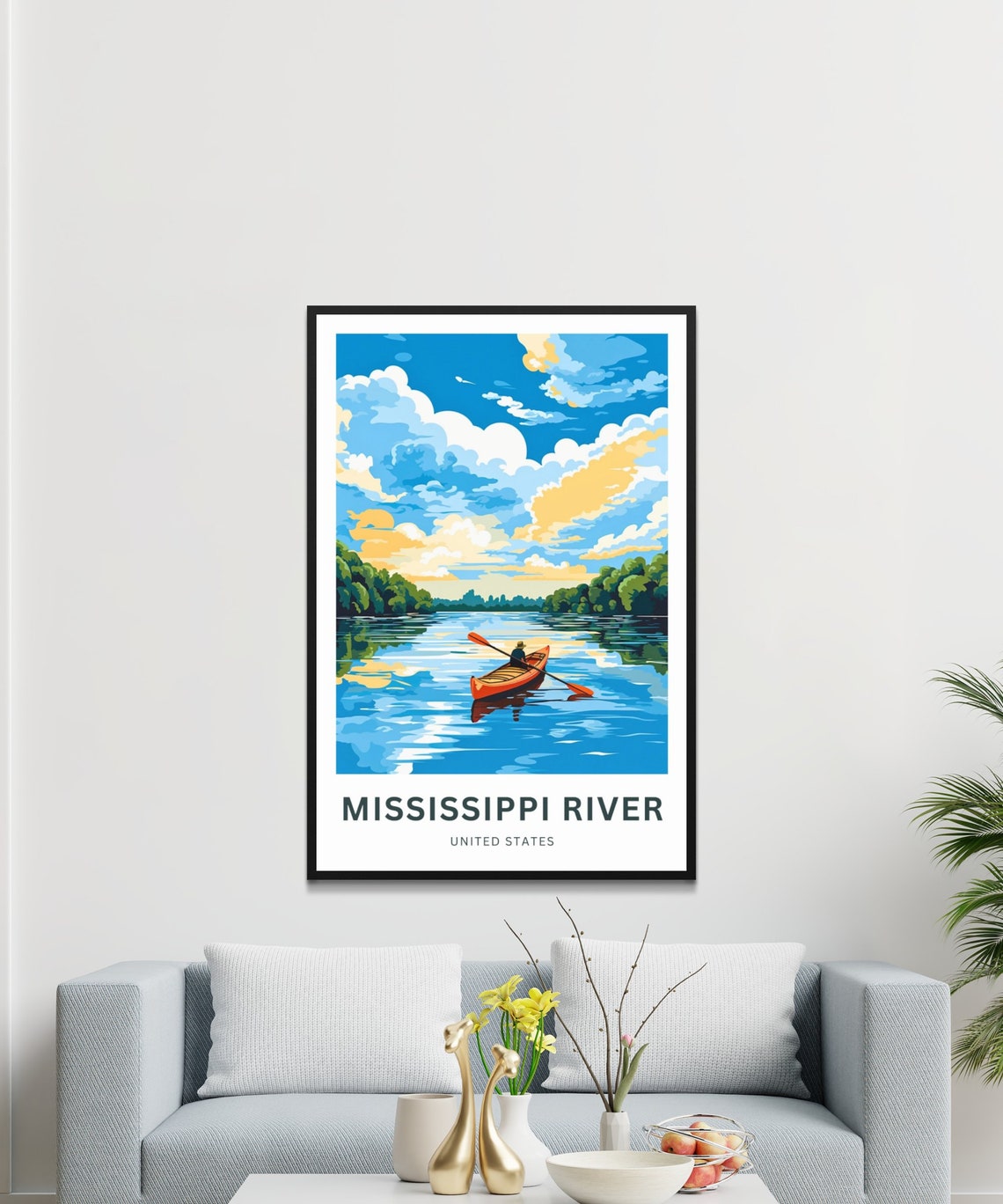 Personalized Mississippi River Kayak Sunset Custom Text Travel Poster - Image 3