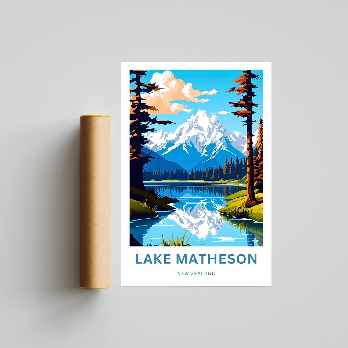 Personalized Lake Matheson New Zealand Custom Name Travel Poster - Image 4