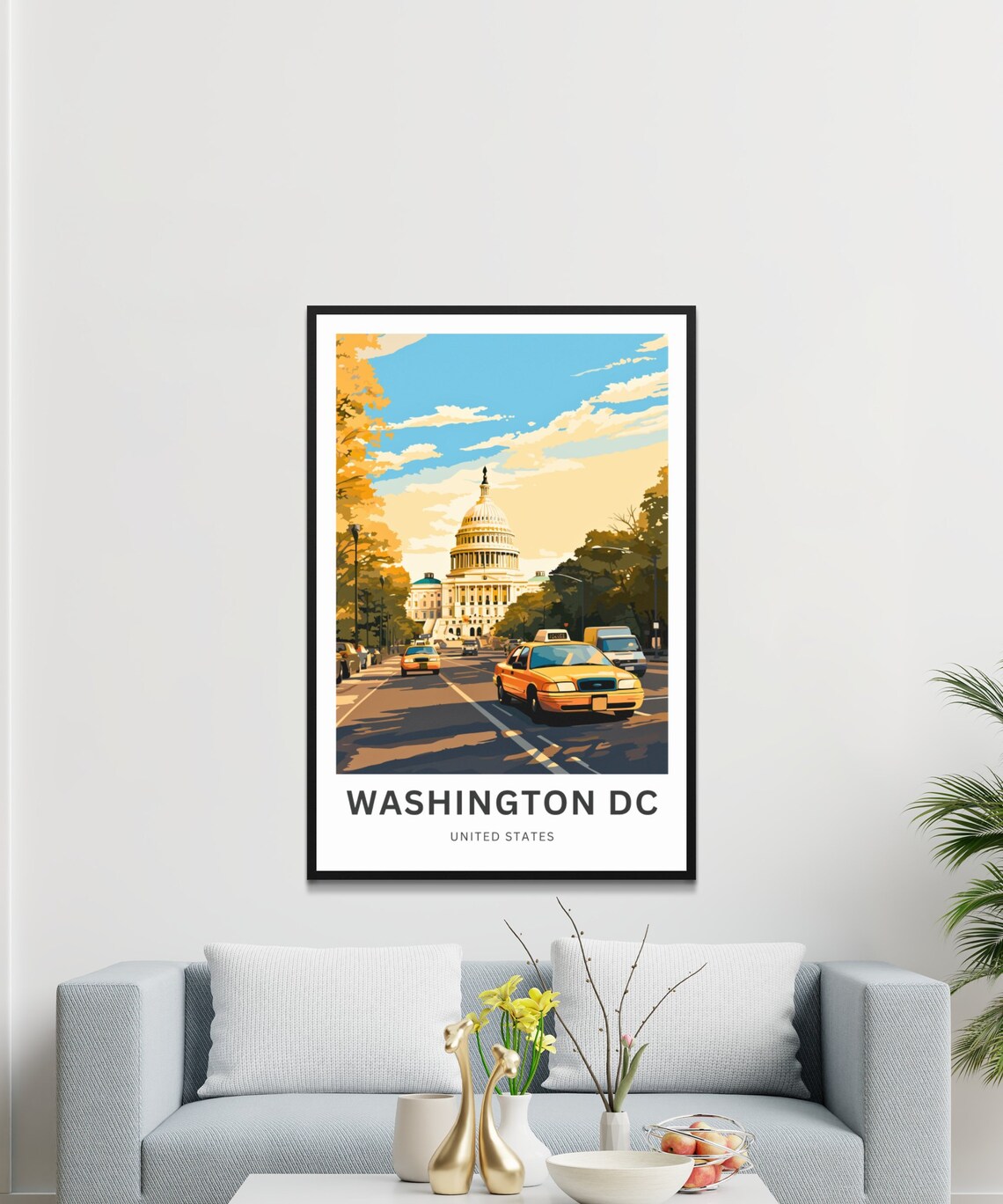 Washington DC Capitol Yellow Taxis Busy Street Daytime Travel Poster - Image 3
