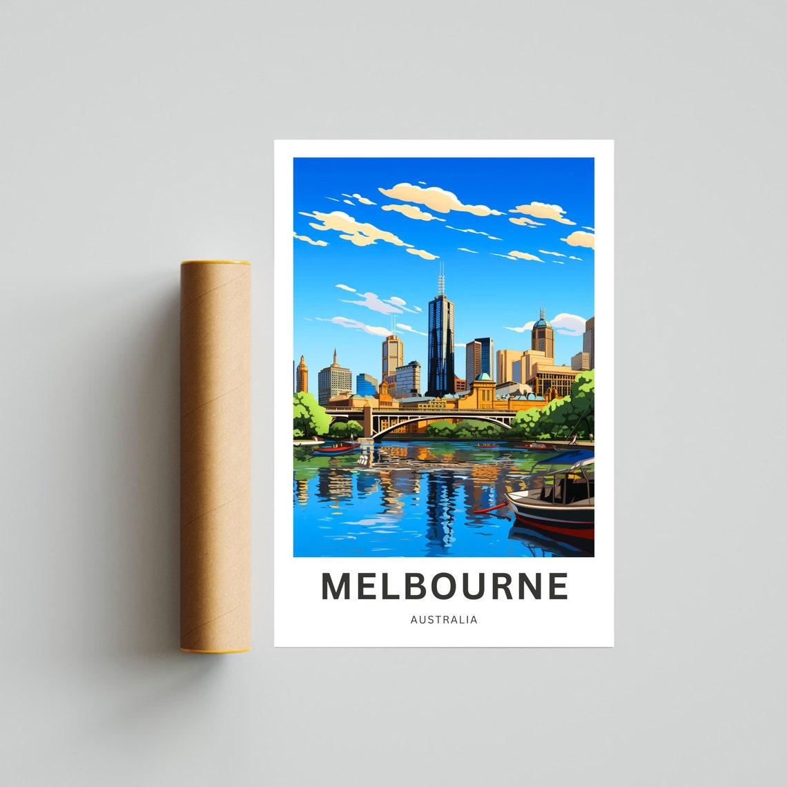 Melbourne Australia Riverfront Boat Skyline City Travel Poster - Image 4