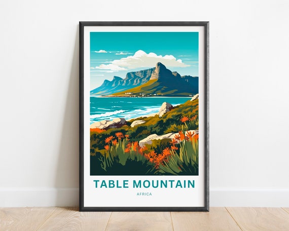 Table Mountain Travel Print Table Mountain Poster Africa Wall Art Framed Present Gift Africa Present