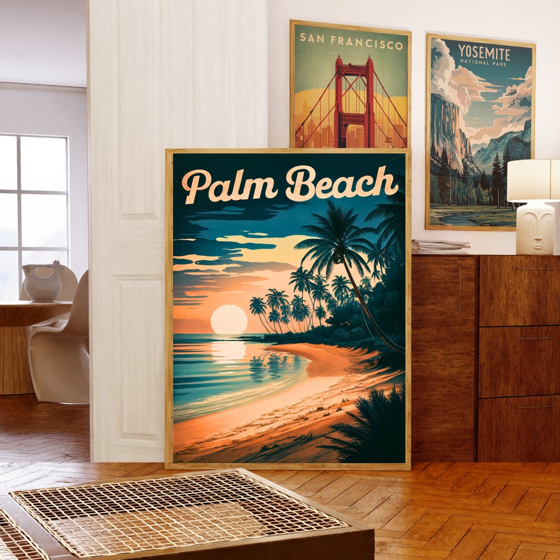Palm Beach Sunset Silhouette Palms Beach Retro Vintage Travel Poster - Image 5