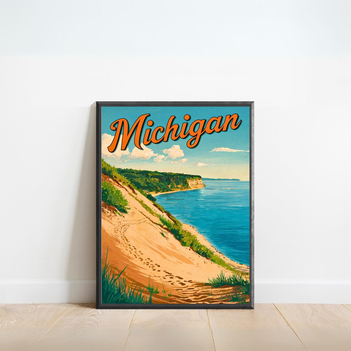 Michigan Sand Dunes Lake Michigan Shore Vintage Travel Poster