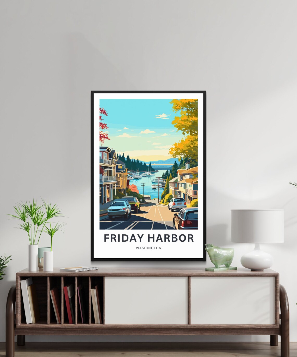 Friday Harbor Washington Marina Street Autumn Harbor Scene Poster - Image 2