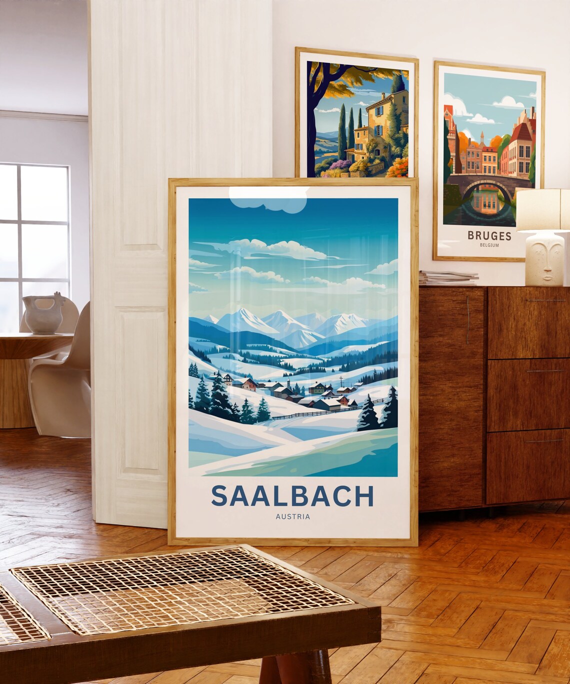 Saalbach Austria Snowy Mountain Village Winter Ski Travel Poster - Image 5