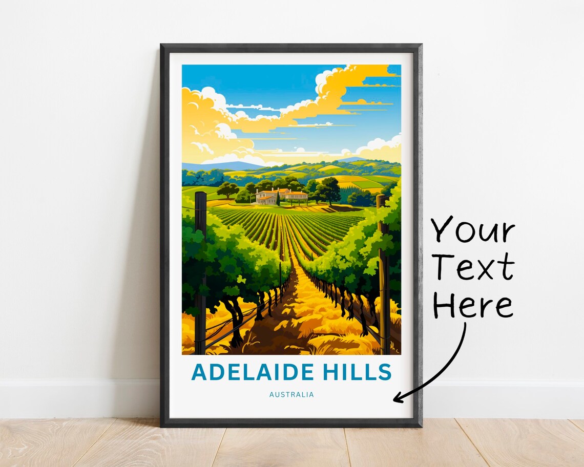 Adelaide Hills Australia Vineyard Sunset Personalized Travel Poster