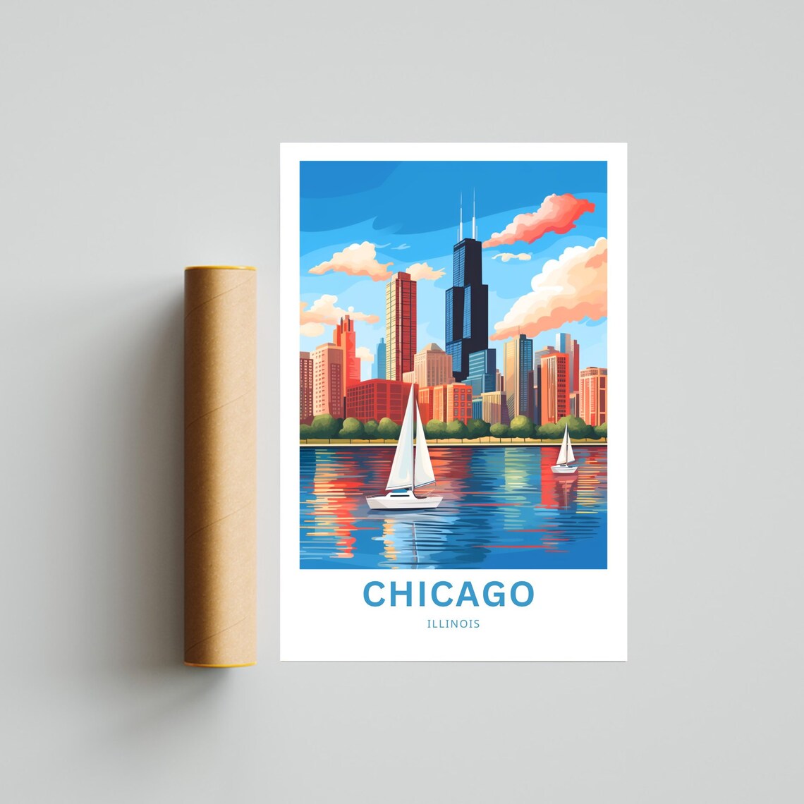 Personalized Chicago Skyline Lake Sailboats Illinois Travel Poster - Image 4