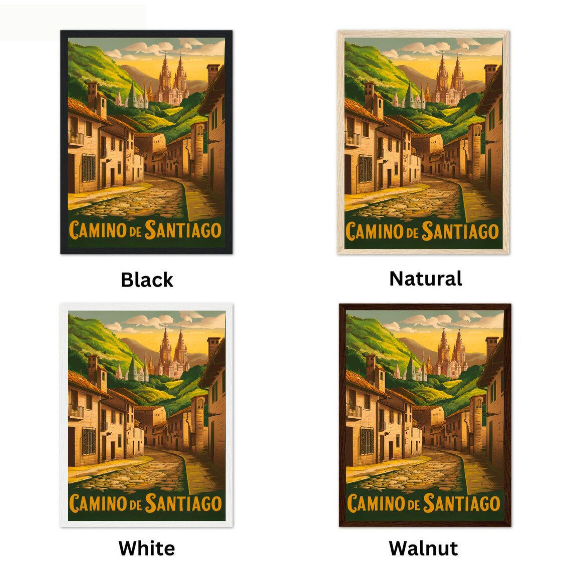 Camino de Santiago Cobblestone Village Cathedral Travel Poster - Image 4