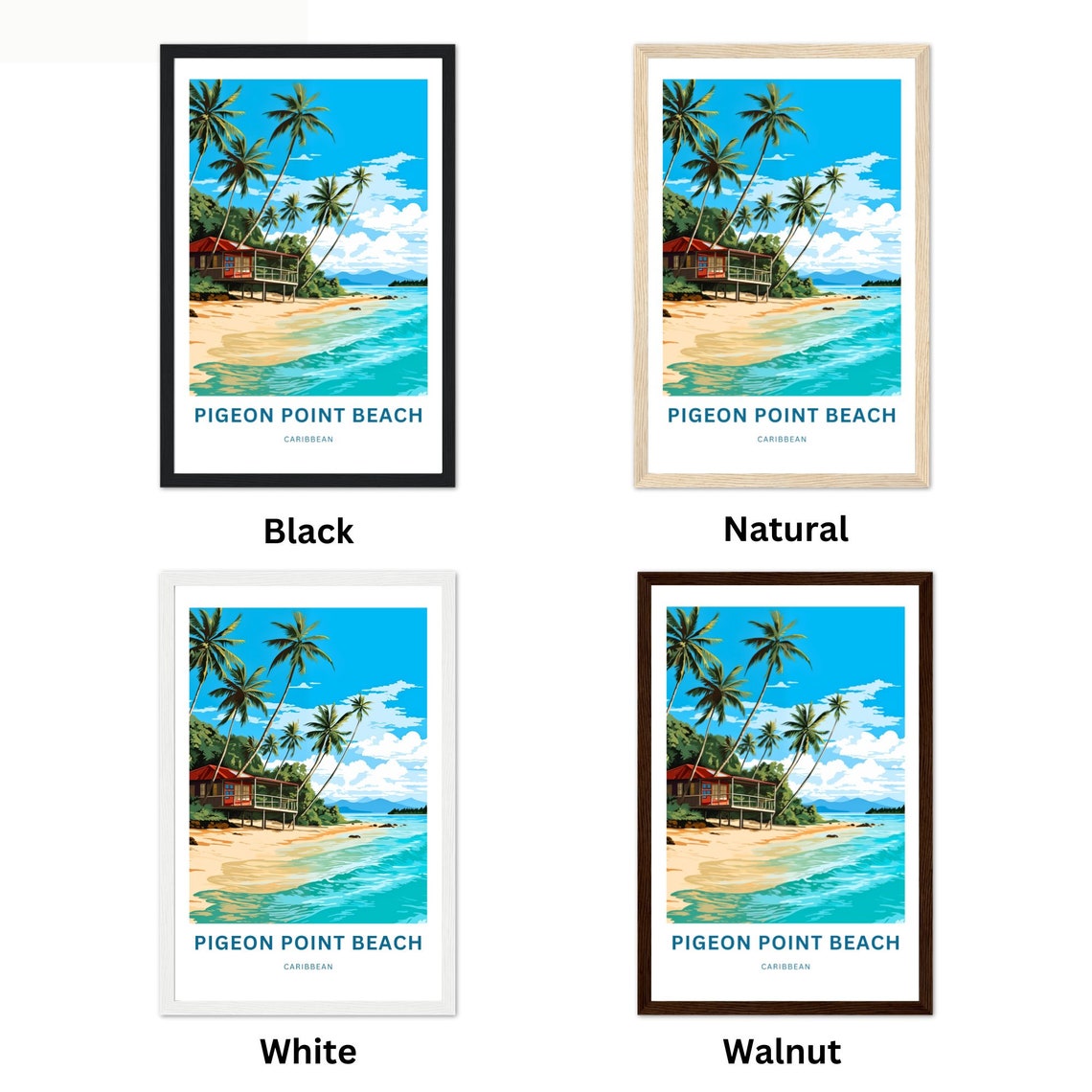 Pigeon Point Beach Travel Print Pigeon Point Beach Poster Tobago Wall Art Framed Present Gift Caribbean Present