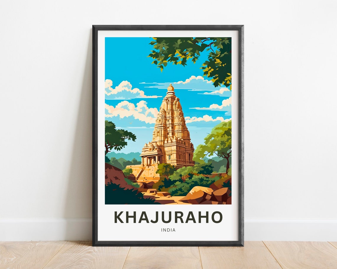 Khajuraho Temple India Sandstone Carved Tower Art Travel Poster