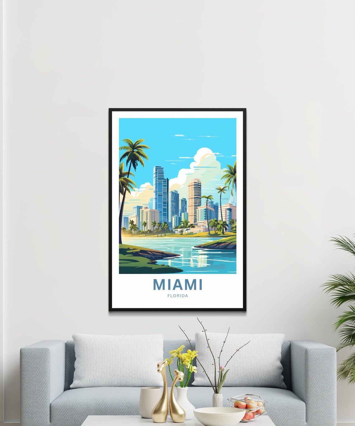 Personalized Miami Florida Skyline Palm Trees Bayfront Travel Poster - Image 3