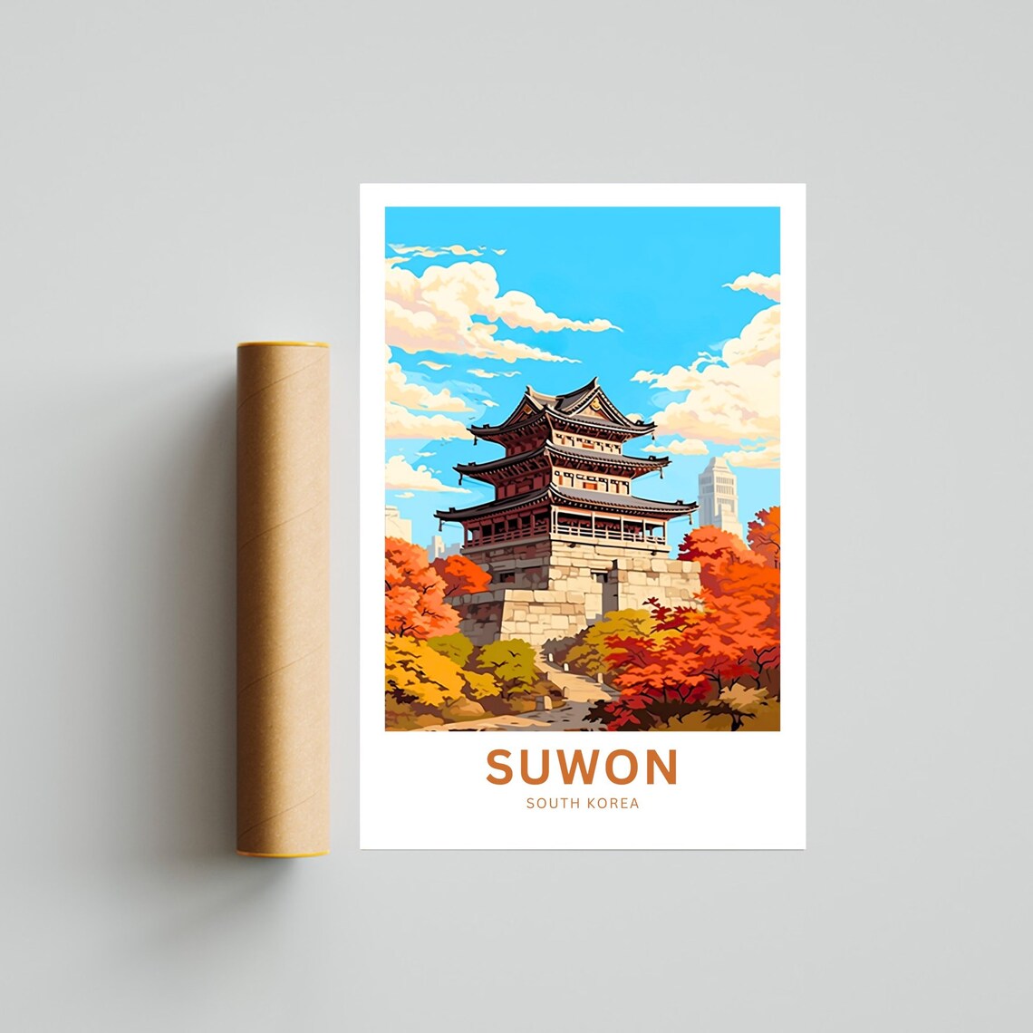 Suwon South Korea Historic Fortress Gate Autumn Foliage Art Poster - Image 4