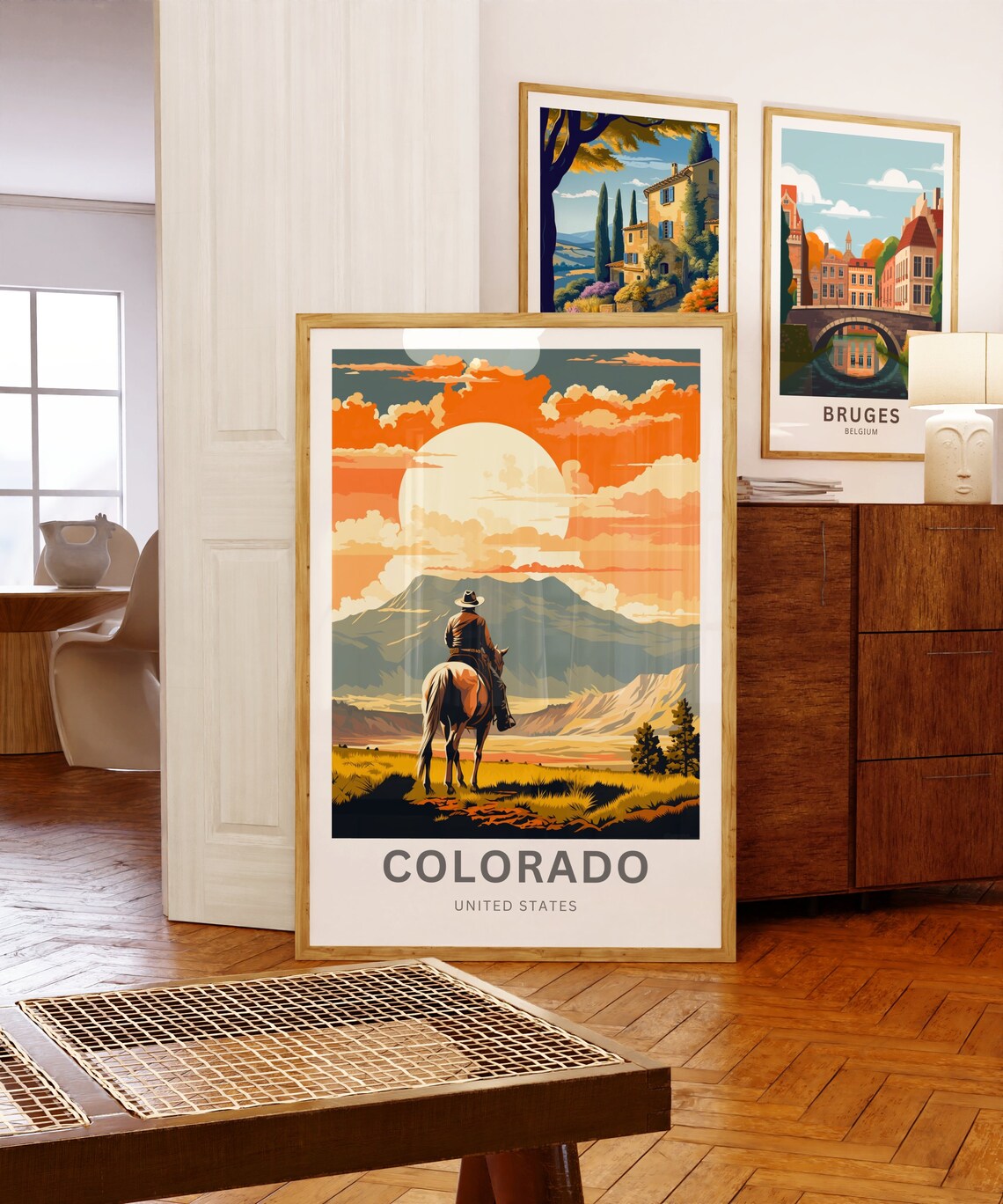 Colorado Cowboy Horseback Sunset Mountain Valley Golden Travel Poster - Image 5