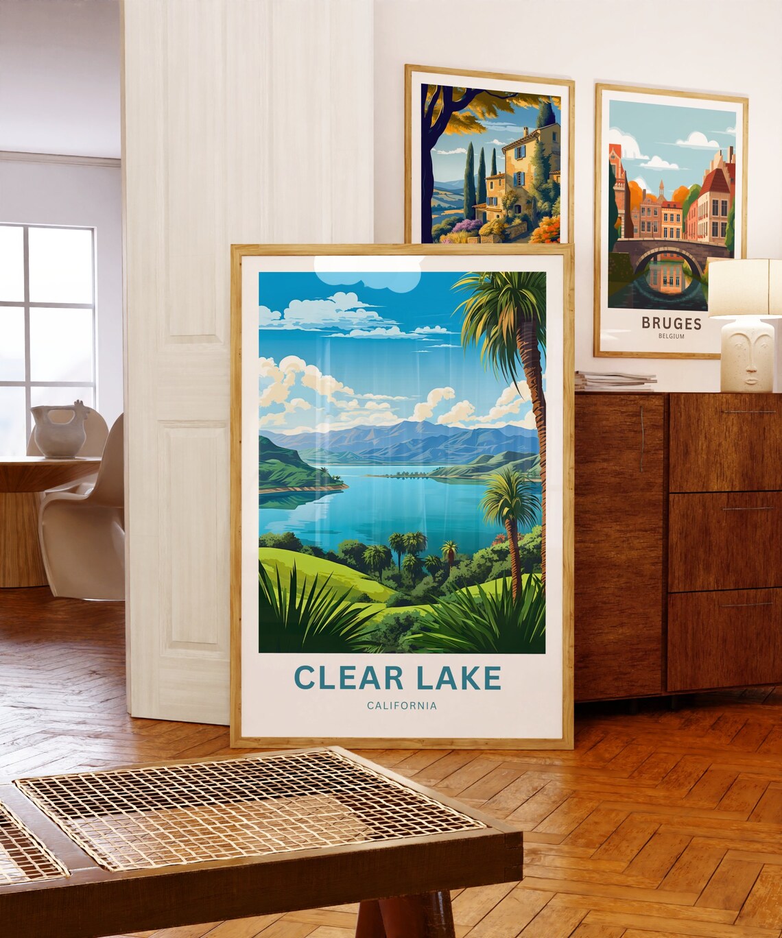 Clear Lake California Lakeside Palms Hillside Scenic View Poster - Image 5