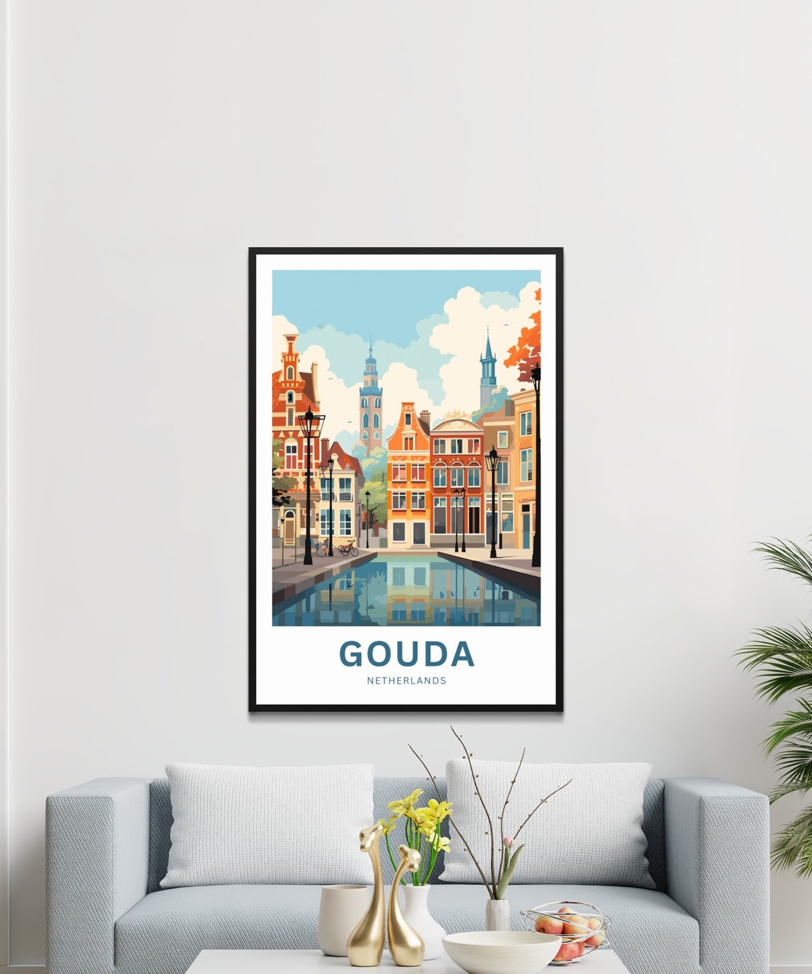 Personalized Gouda Netherlands Canal Gabled Houses Reflection Poster - Image 3