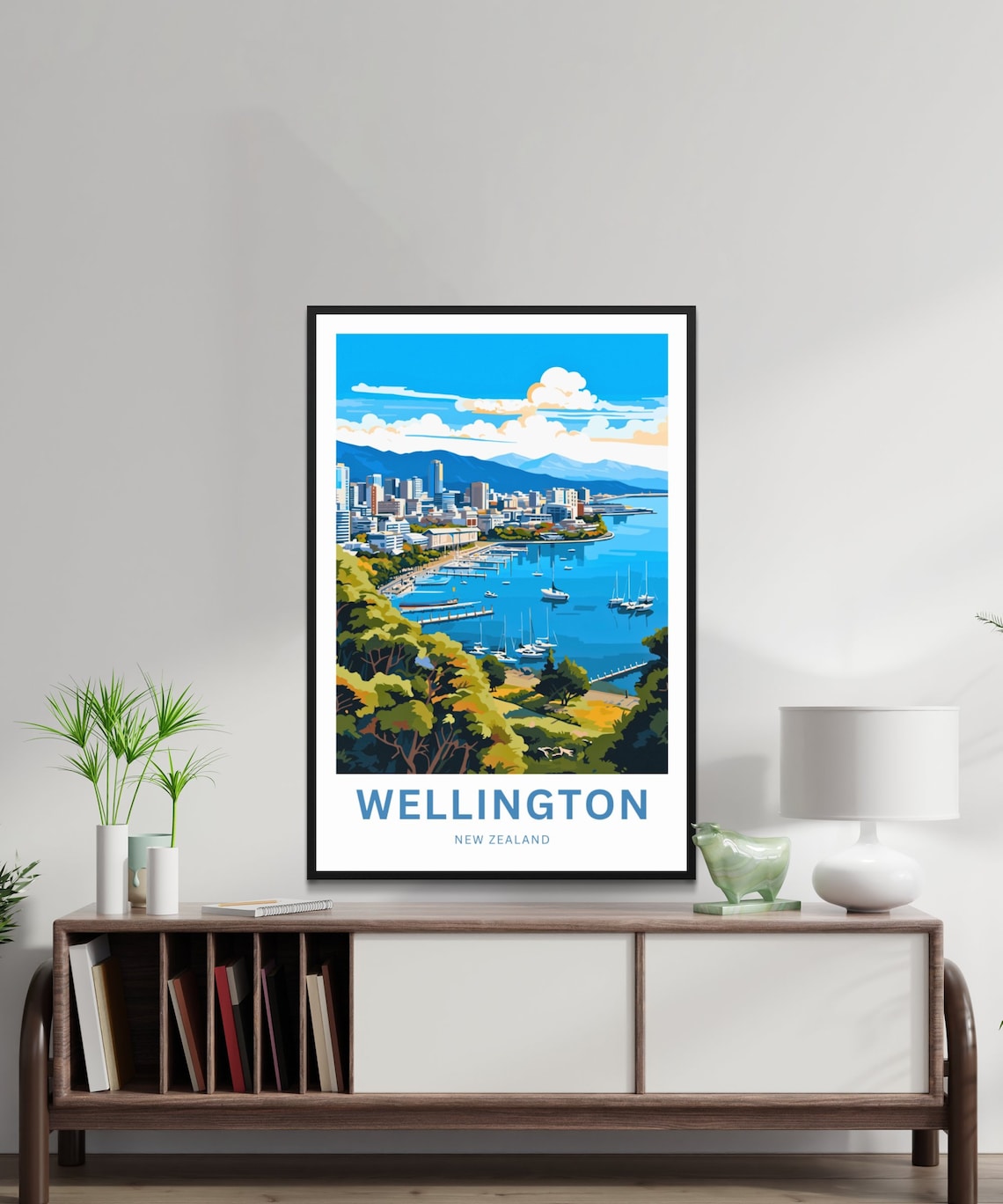 Wellington New Zealand Waterfront Sailboats City Skyline Travel Poster - Image 2