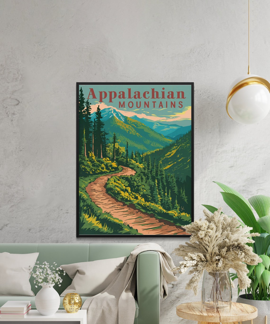 Appalachian Mountains Vintage Forest Trail Golden Sunset Poster - Image 2