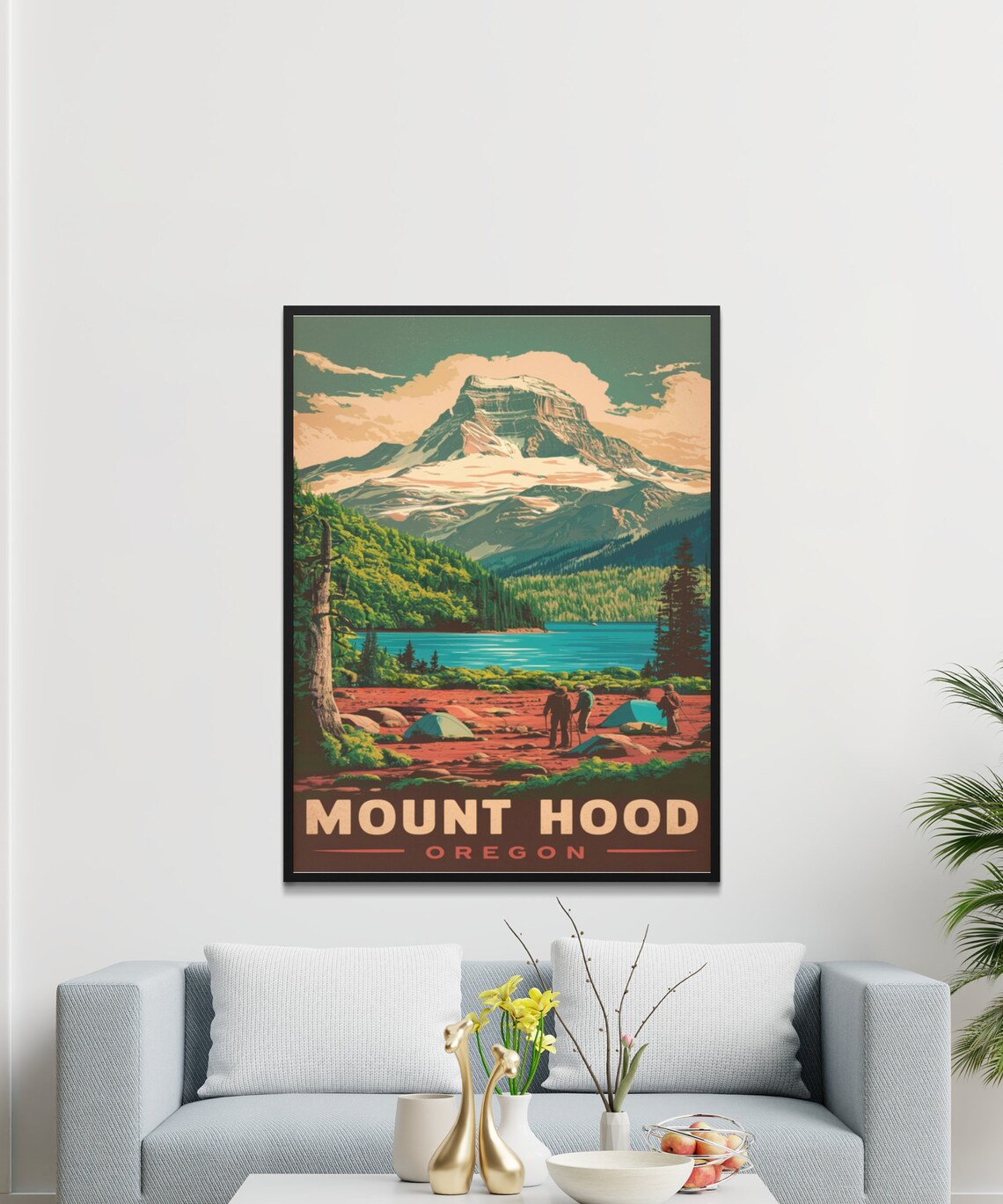 Mount Hood Oregon Vintage Travel Poster Mountain Lake Campsite Art