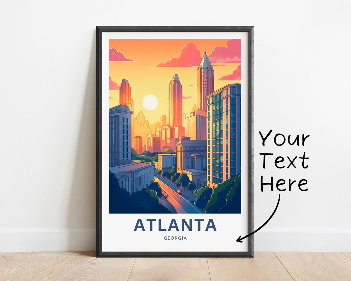 Atlanta Georgia Downtown Sunset Skyline Custom Text Travel Poster