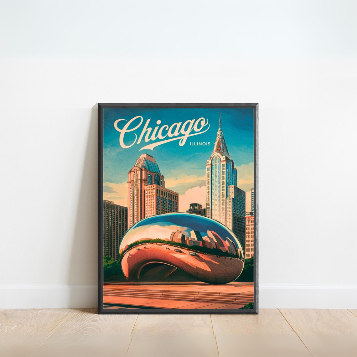 Chicago Illinois Vintage Cloud Gate Bean Millennium Park Poster