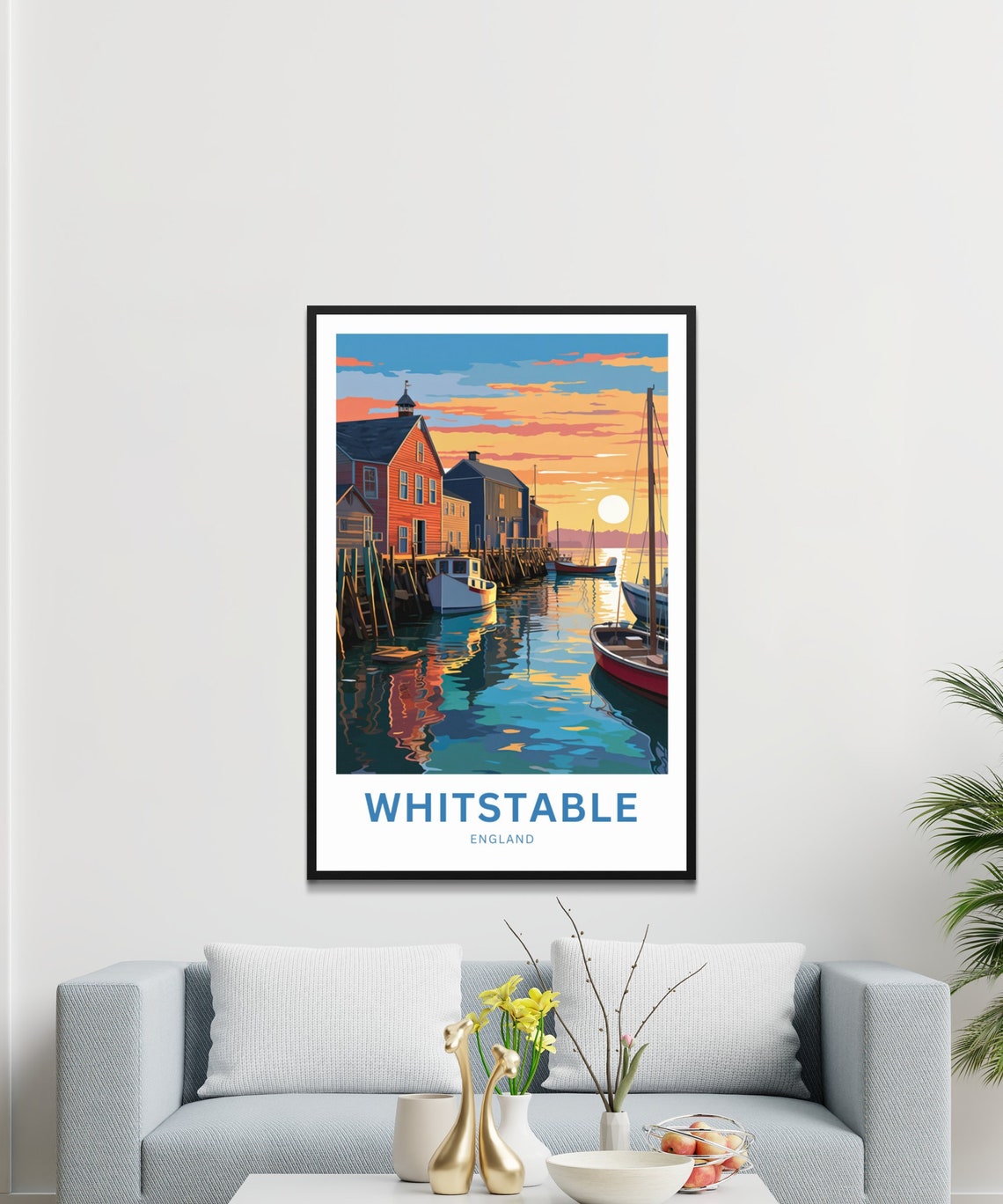 Whitstable England Sunset Harbor Scene Personalized Travel Poster - Image 2