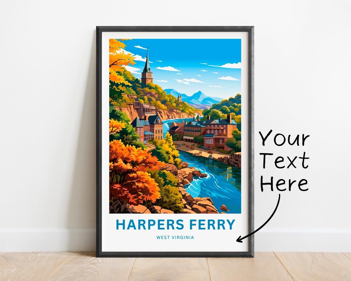 Harpers Ferry West Virginia Custom River Town Autumn Travel Poster