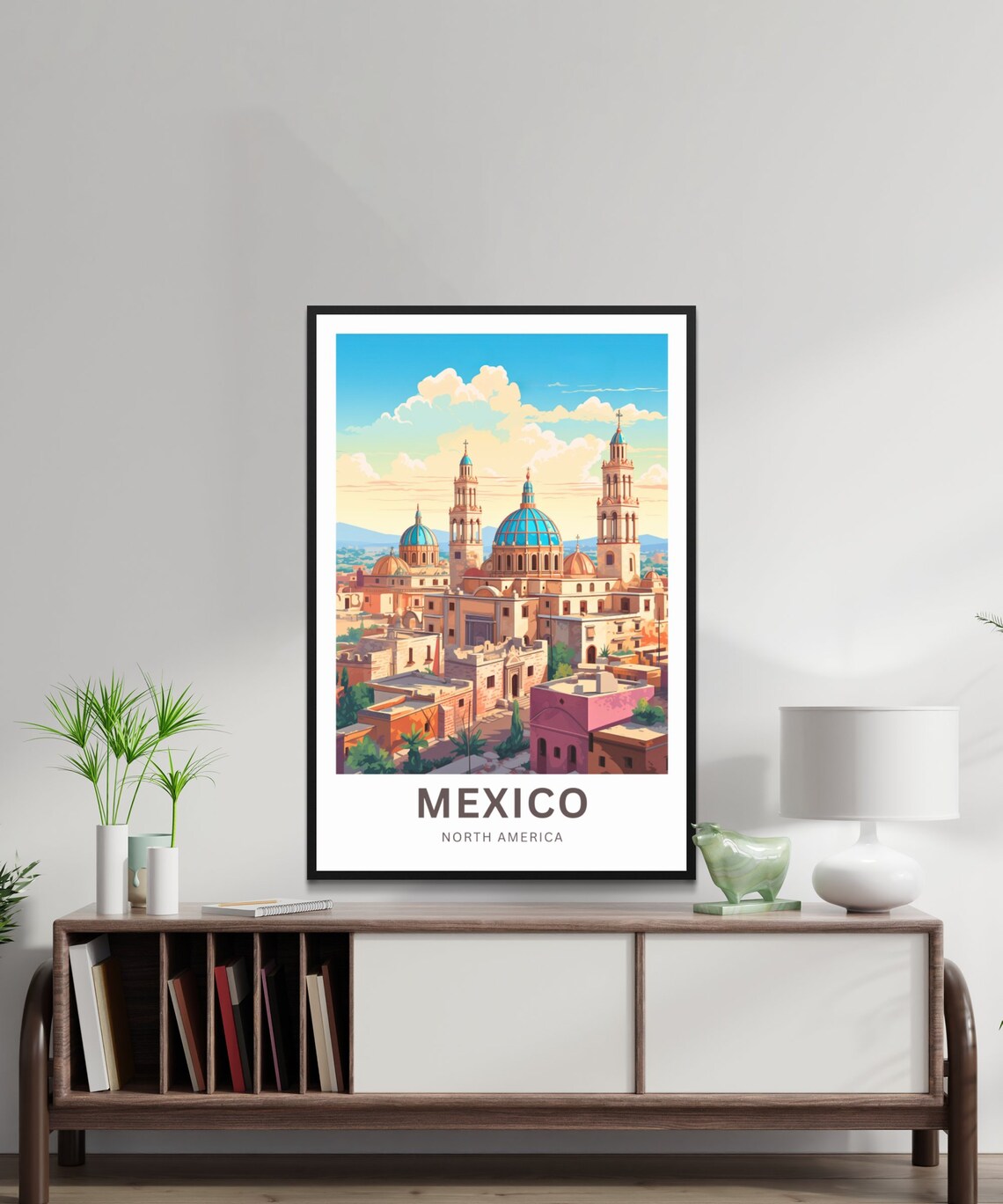 Mexico North America Blue Dome Cathedral Cityscape Art Poster - Image 4