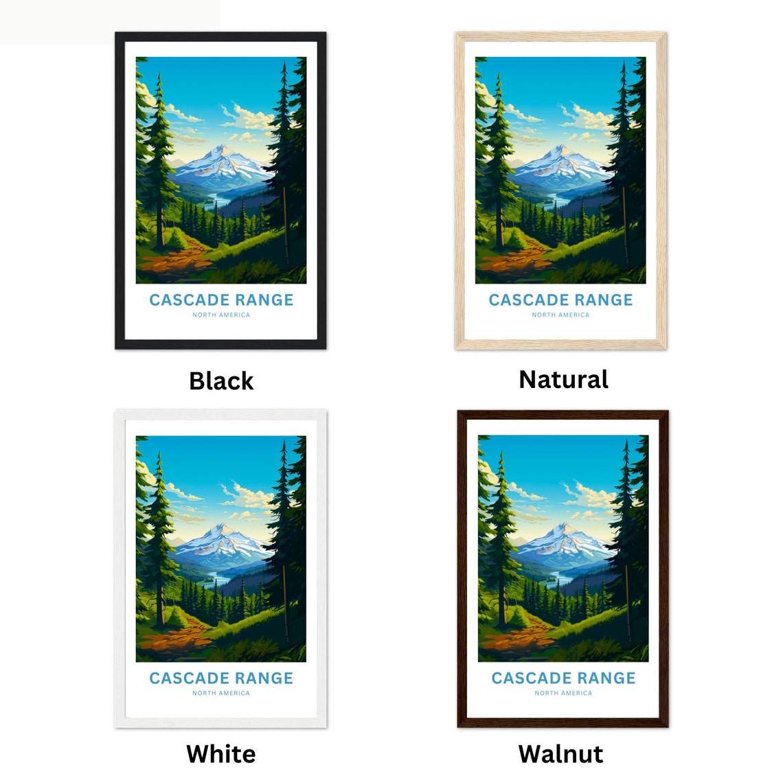 Cascade Range North America Snowy Peak Forest Trail Scenic Poster - Image 2