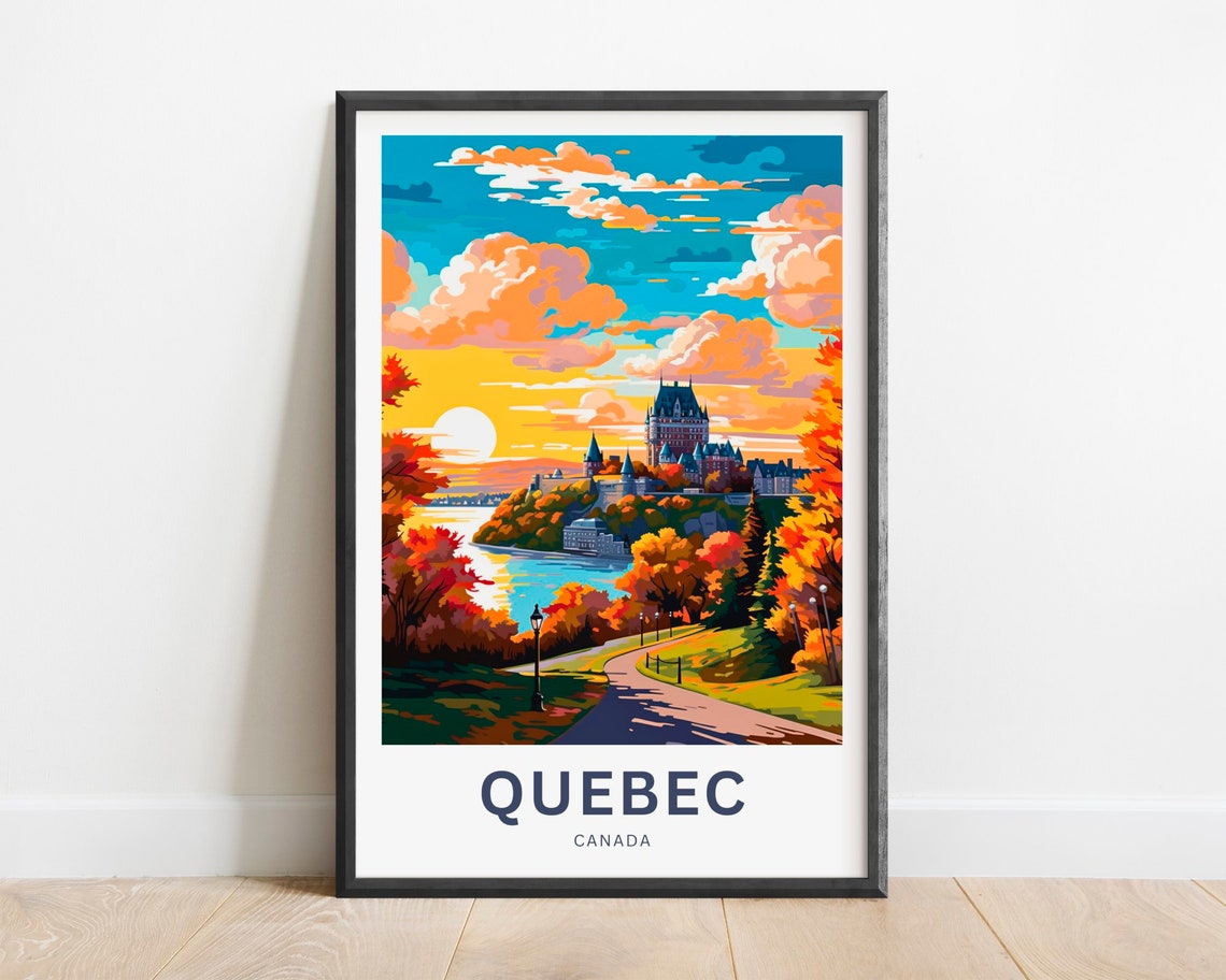 Quebec Canada Sunset Chateau Frontenac Autumn Park Riverside Poster