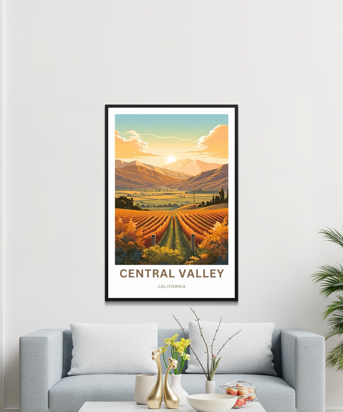 Central Valley California Vineyard Sunset Landscape View Poster - Image 3