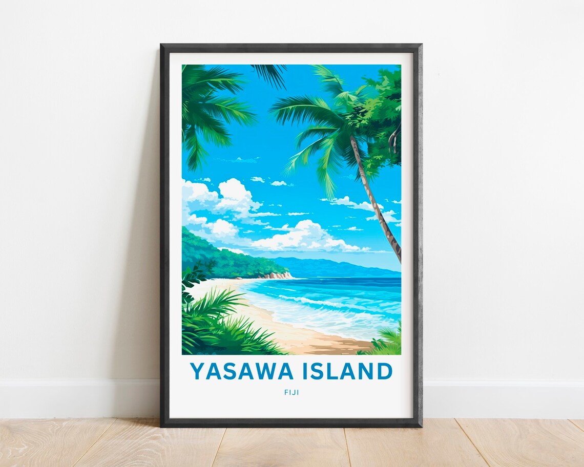 Yasawa Island Fiji White Sand Beach Between Tall Palms Poster