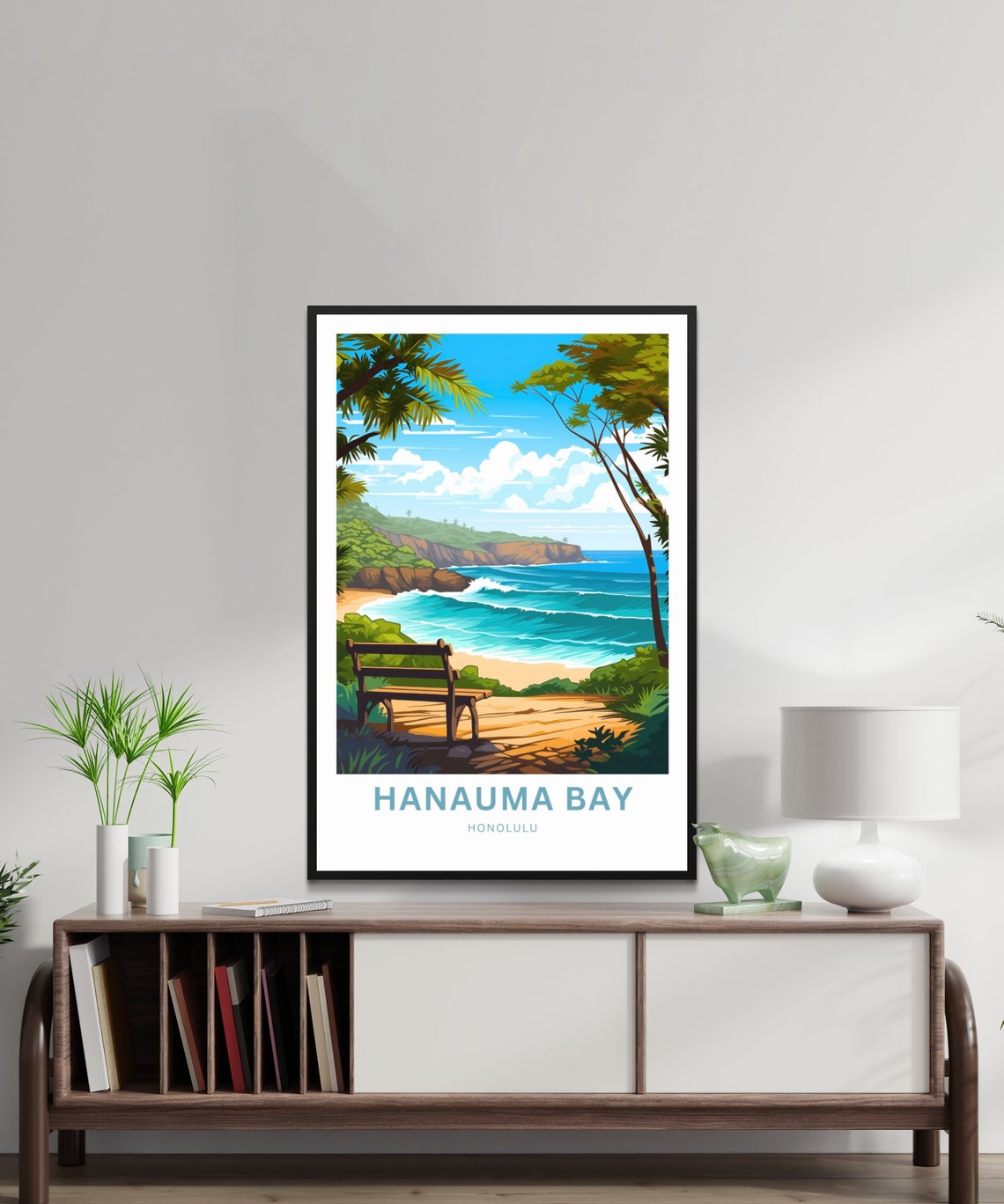 Hanauma Bay Honolulu Tropical Beach Cove Waves Travel Poster - Image 2