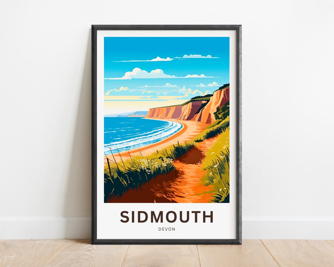Sidmouth Devon Cliff Top Coastal Path Above the Beach Retro Poster