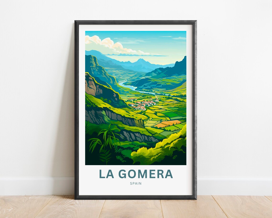 La Gomera Spain Canary Island Valley Vista Vintage Travel Poster