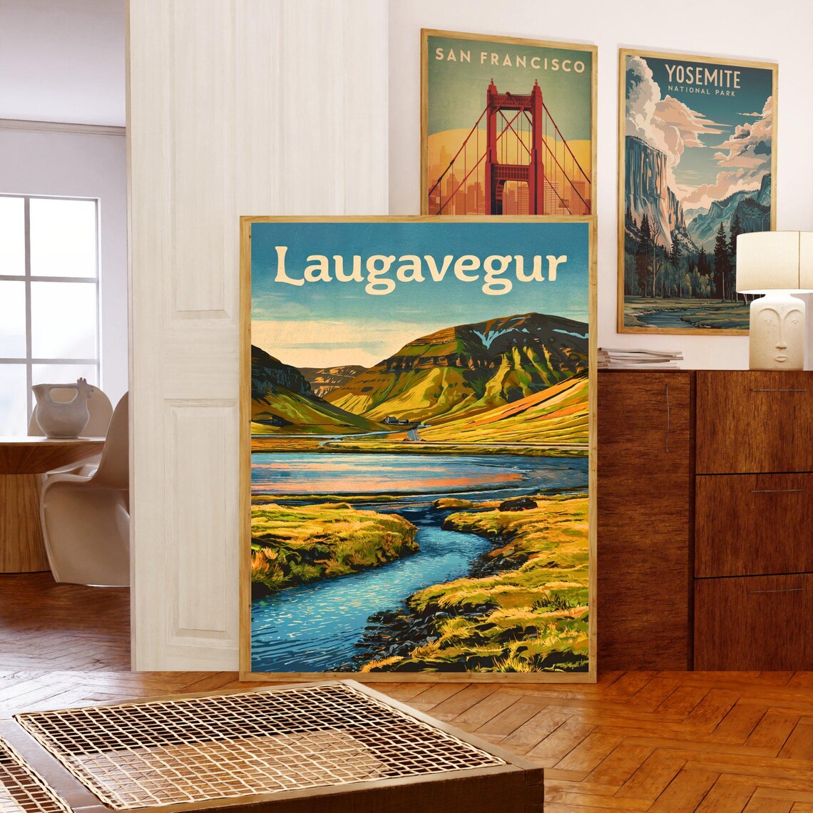 Laugavegur Iceland Golden Valley River Vintage Travel Poster - Image 5