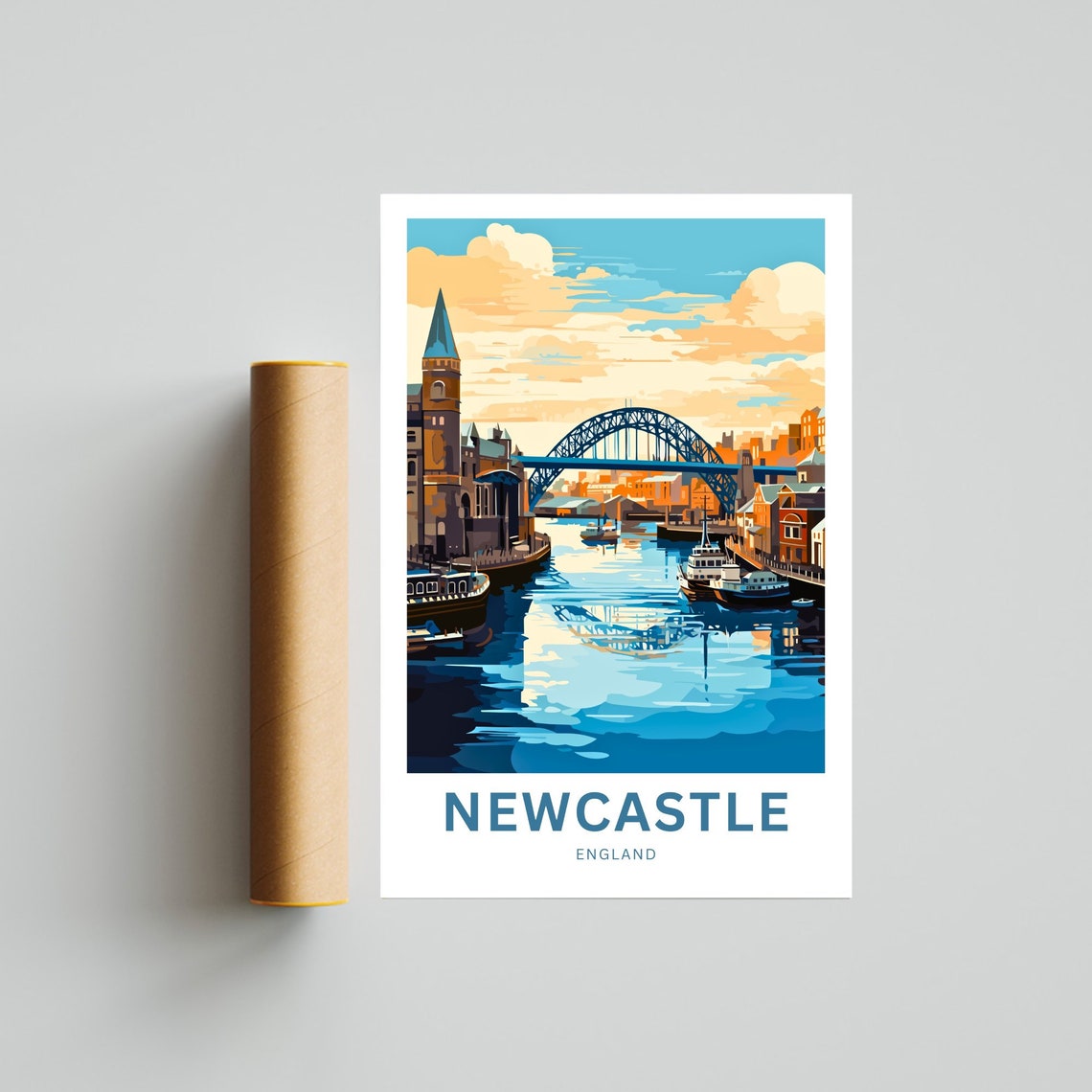 Newcastle England Quayside Tyne Bridge Sunset River View Poster - Image 4