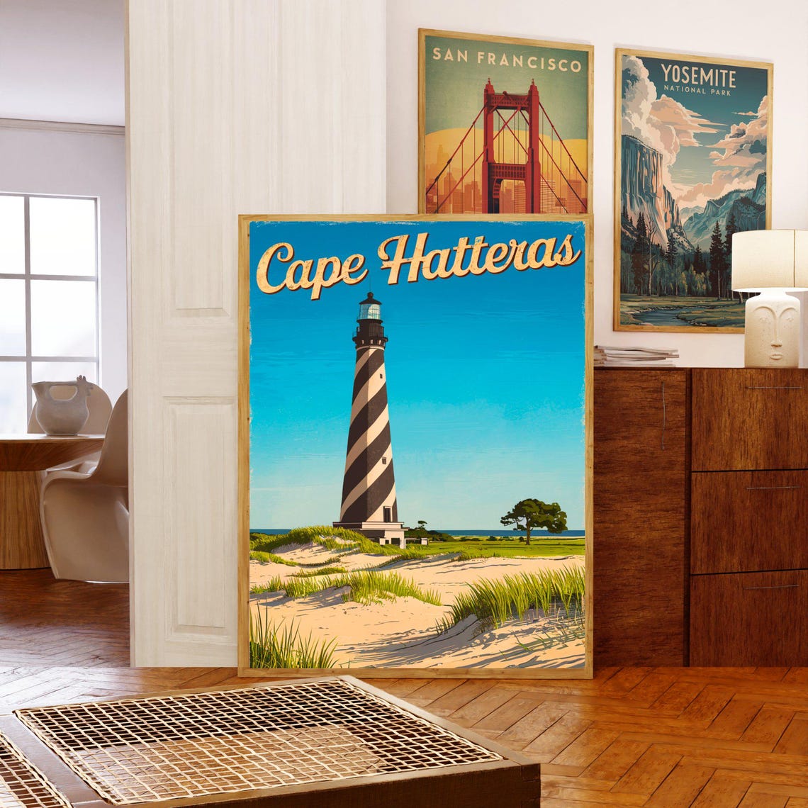 Cape Hatteras Vintage Retro Script Dunes Lighthouse Travel Wall Poster - Image 5