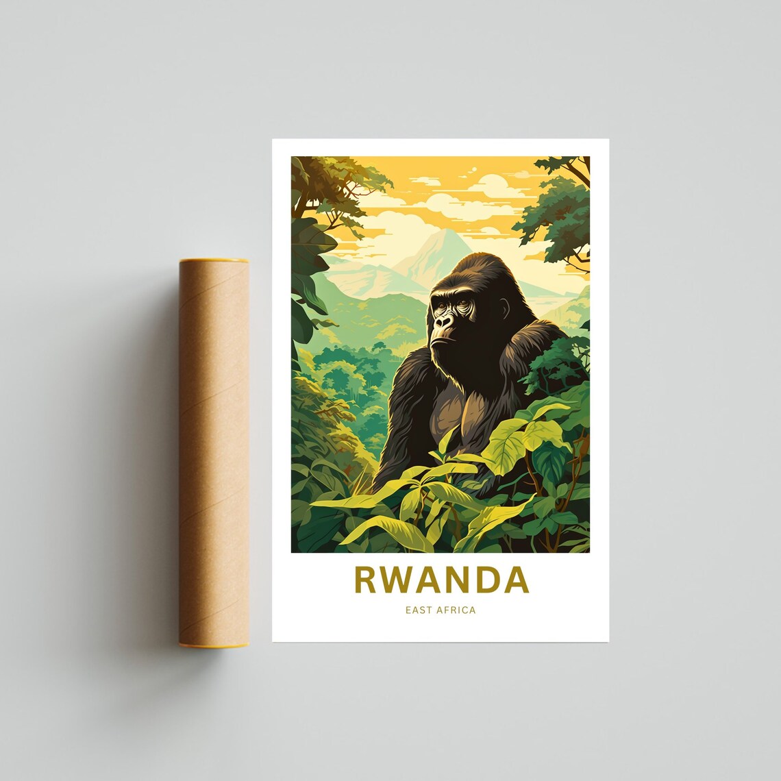 Rwanda Mountain Gorilla Personalized East Africa Travel Poster - Image 4