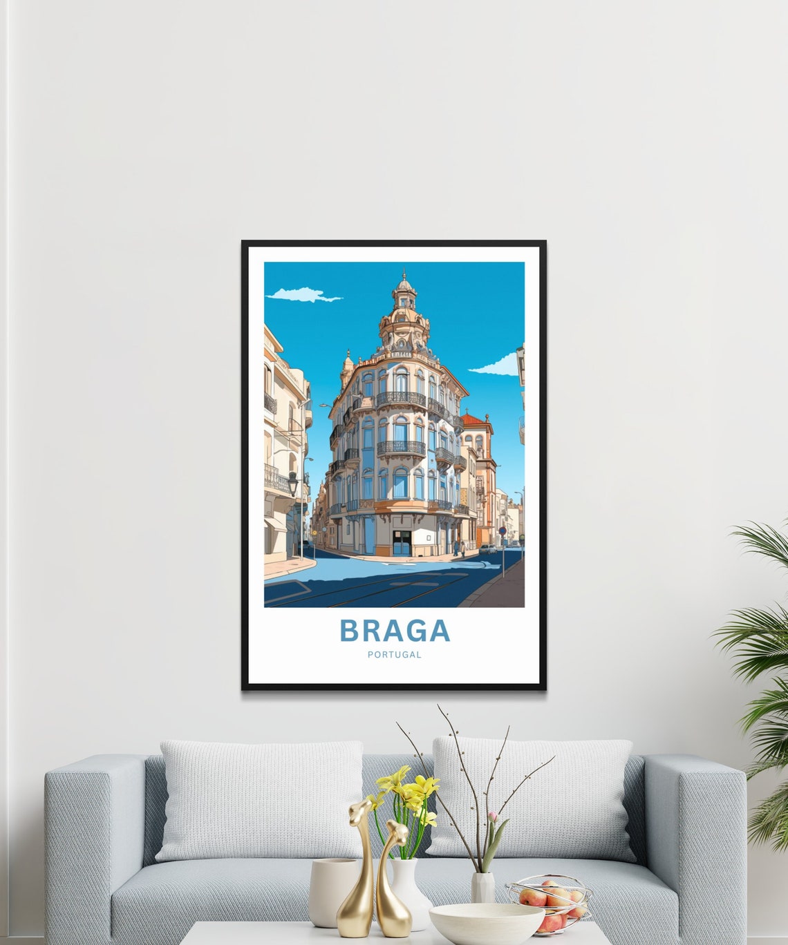 Personalized Braga Portugal Historic Street Custom Text Poster - Image 3