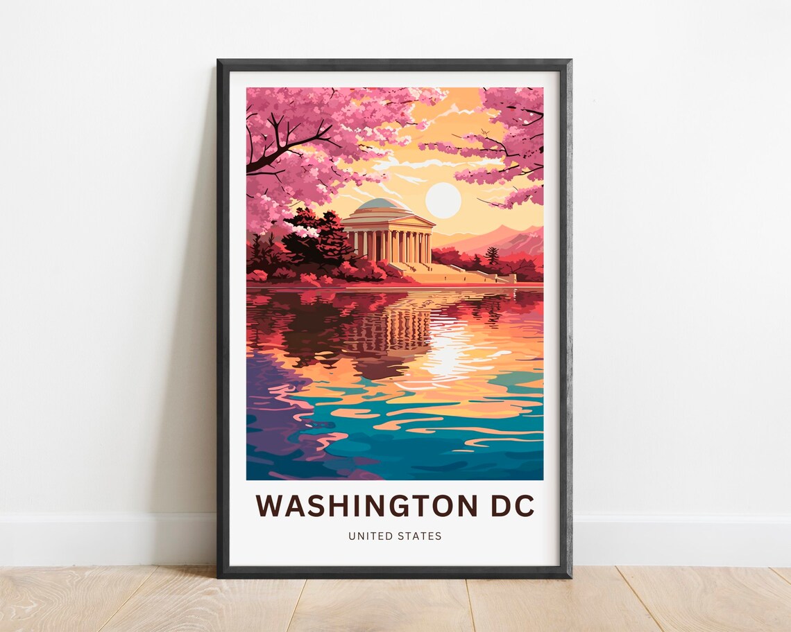 Washington DC Jefferson Memorial Cherry Blossoms Art Travel Poster