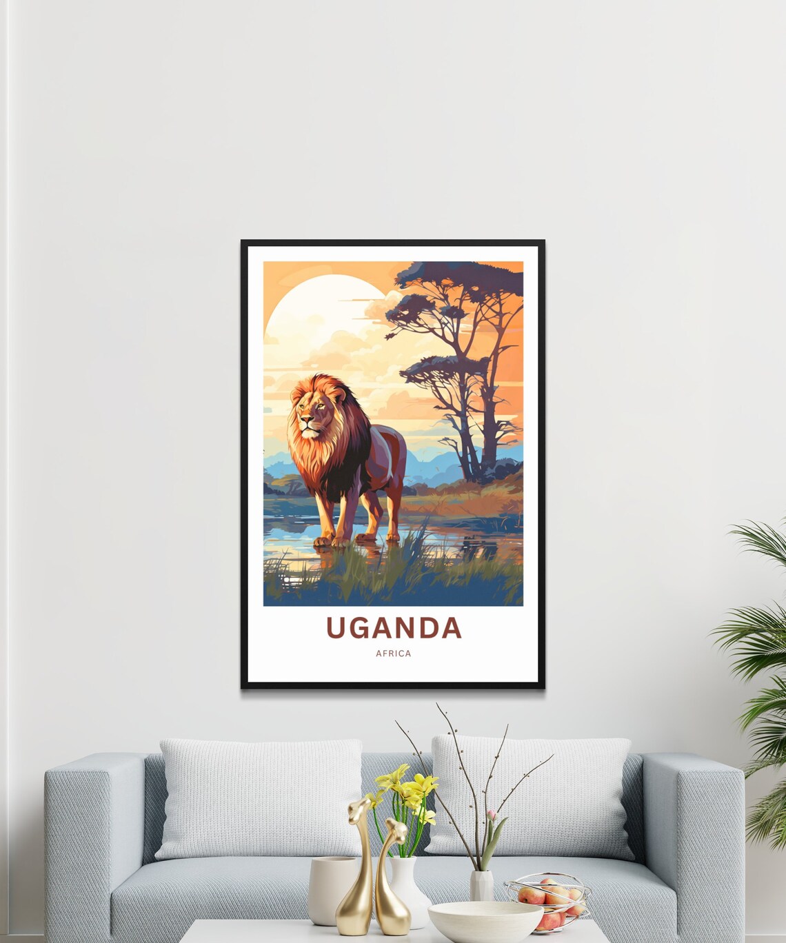 Uganda Africa Lion Sunset Safari Savanna Wildlife Travel Poster - Image 3