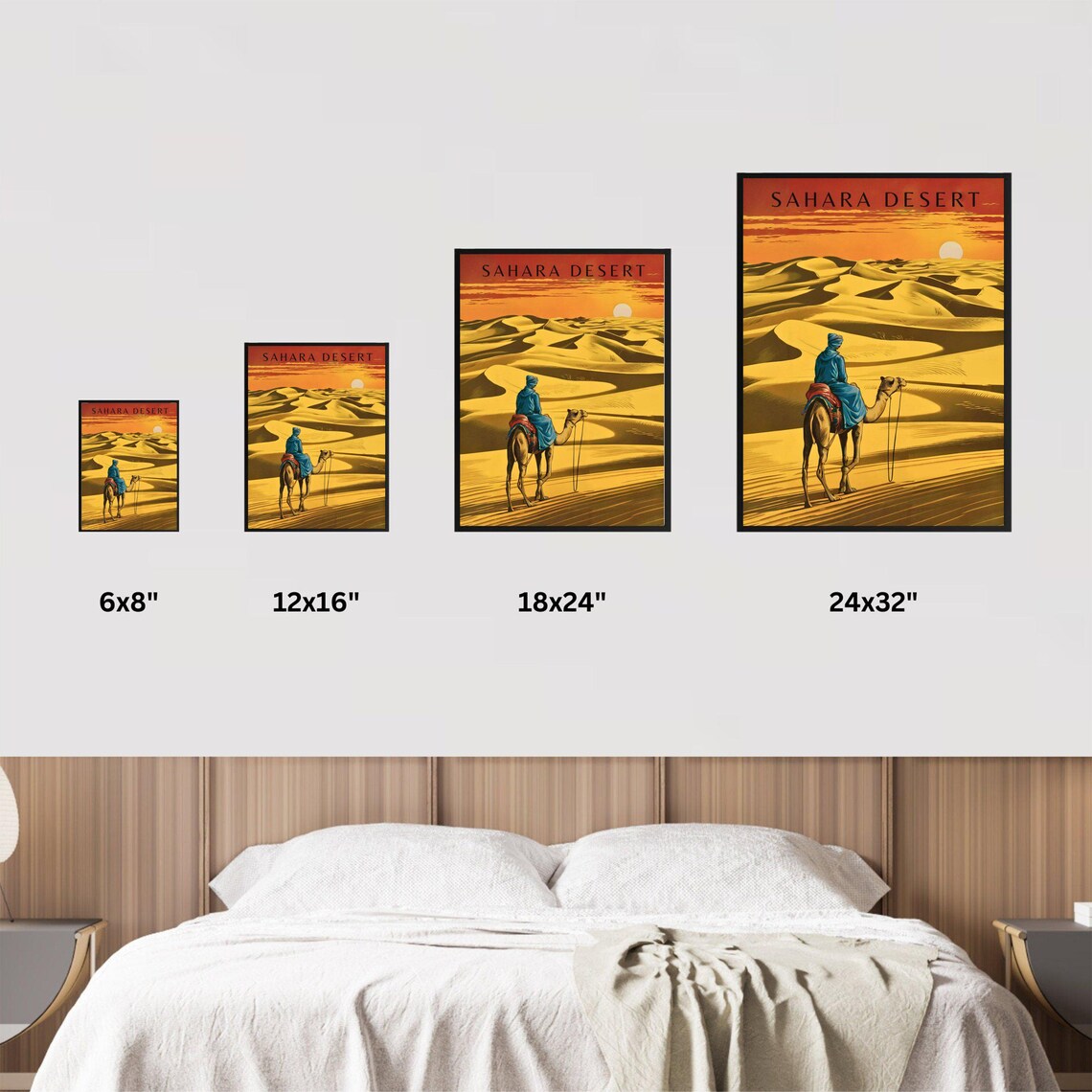 Sahara Desert Camel Rider Golden Dunes Vintage Travel Poster - Image 3