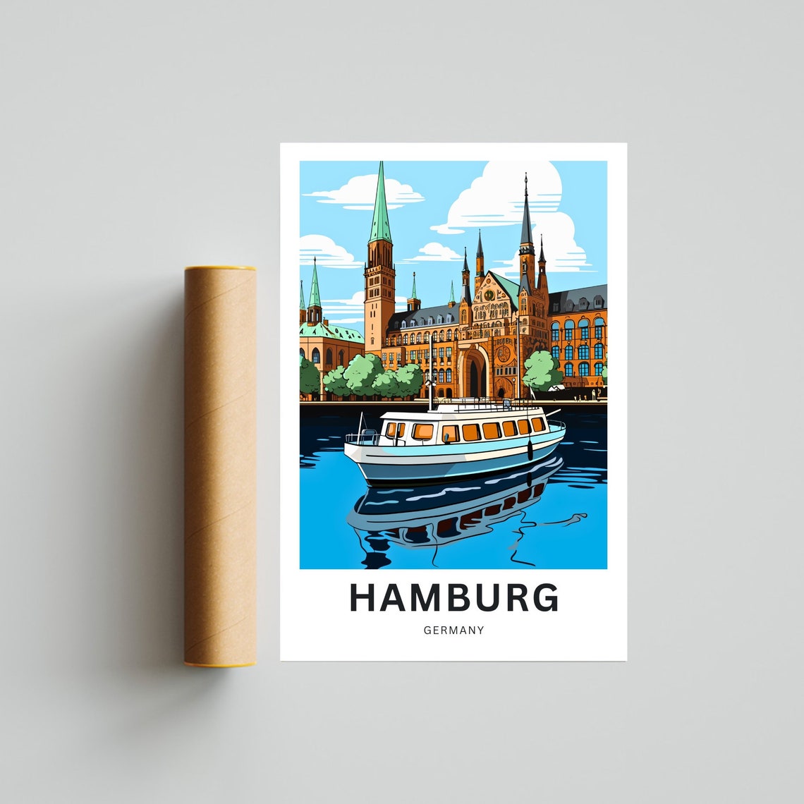 Hamburg Germany Beautiful City Hall Harbor Sunset View Poster - Image 4