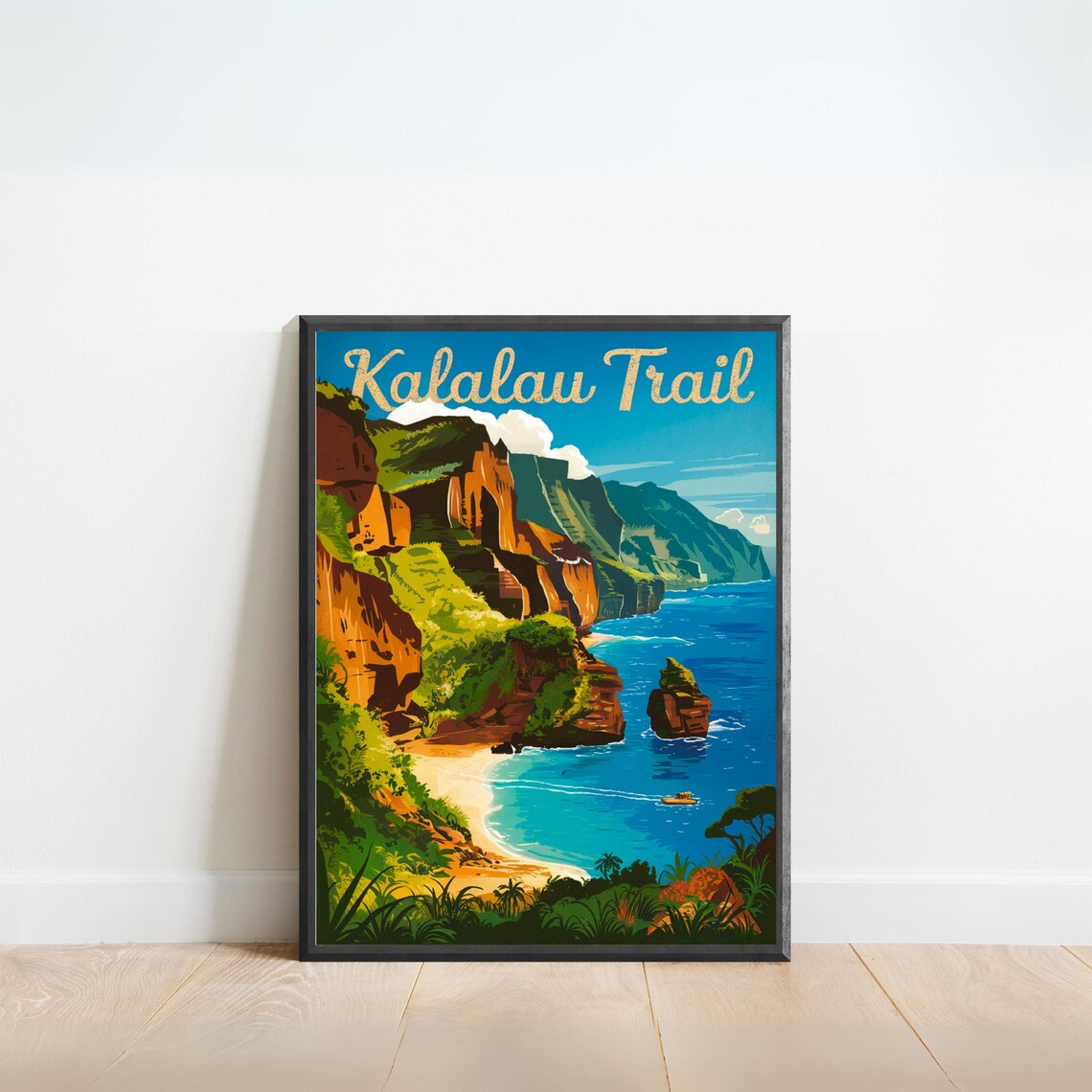 Kalalau Trail Vintage Travel Poster, Hawaii Travel Poster