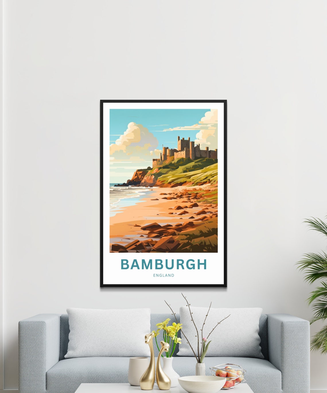 Bamburgh Castle Beach Cliff Sunset Custom England Travel Poster - Image 3