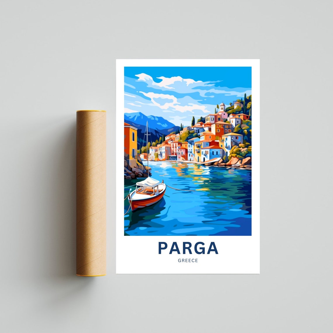 Personalized Parga Greece Harbor Town Fishing Boat Cheerful Poster - Image 4