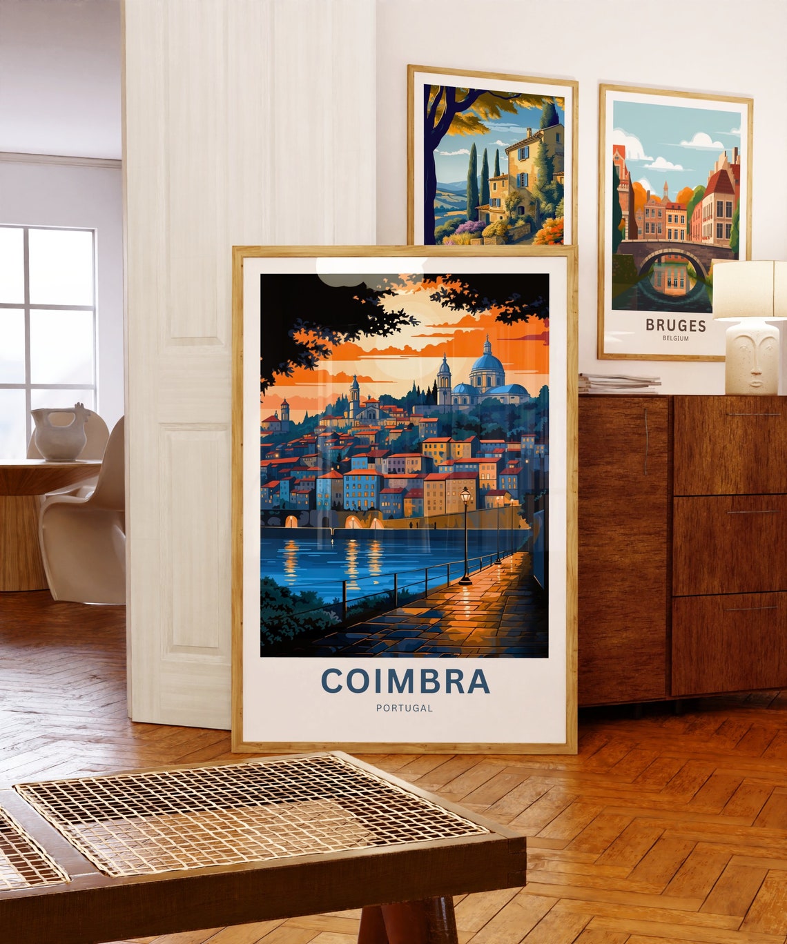 Coimbra Portugal Riverside Sunset Promenade Evening Travel Poster - Image 5