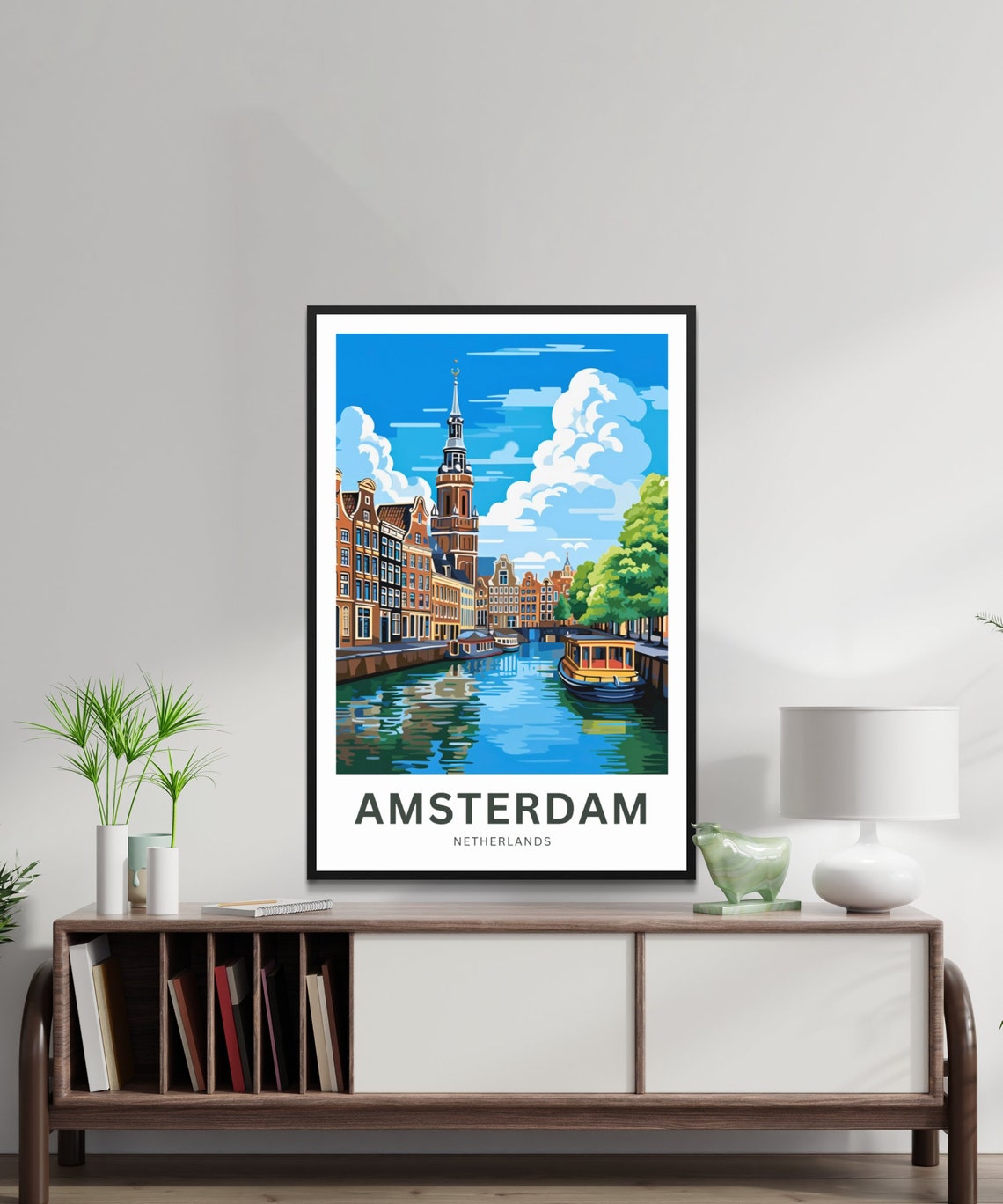 Amsterdam Netherlands Canal Boats Travel Poster Personalized Gift - Image 2